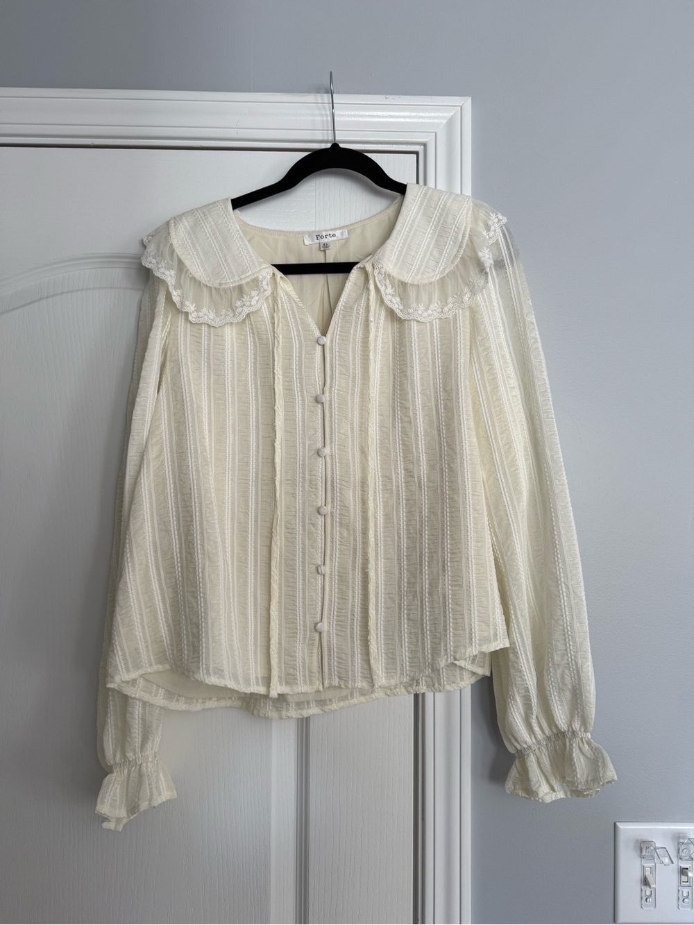 Forte Ivory Lace-Trim Button Front Blouse